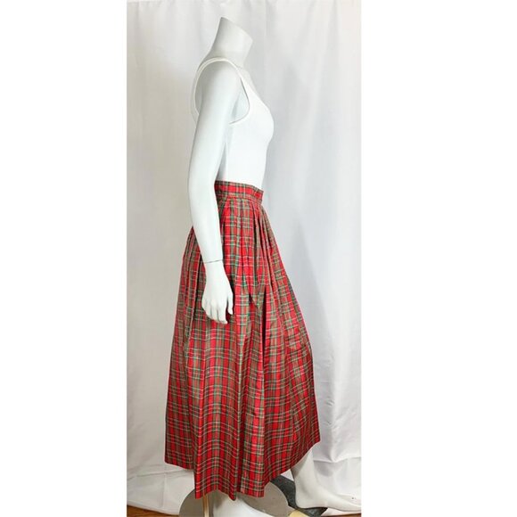 VINTAGE 80's Taffeta A-Line Plaid Tea Length Skirt - Picture 2 of 7